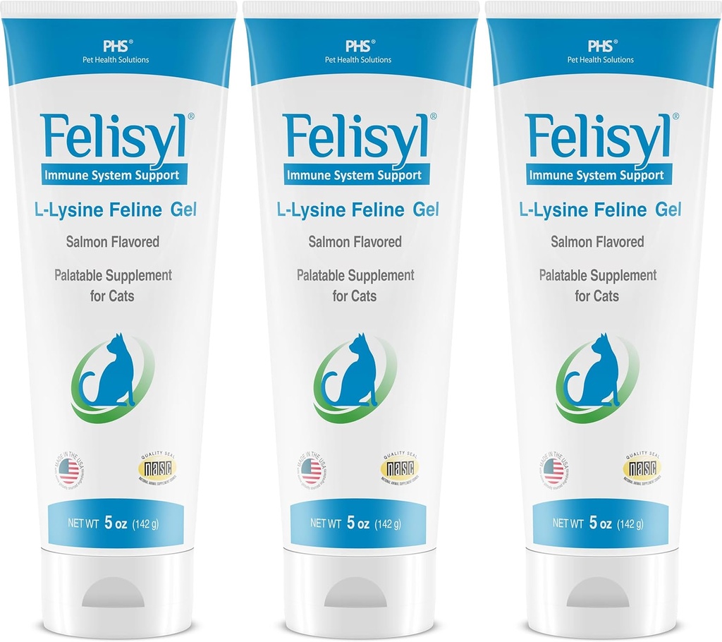 Felisyl L-Lysine Gel for Cats (5oz) – Supports Immune, Respiratory, and Eye Health. Eases Sneezing, Runny Nose, and Watery Eyes. Tasty Salmon Flavor - Made in The USA (3 Pack)
