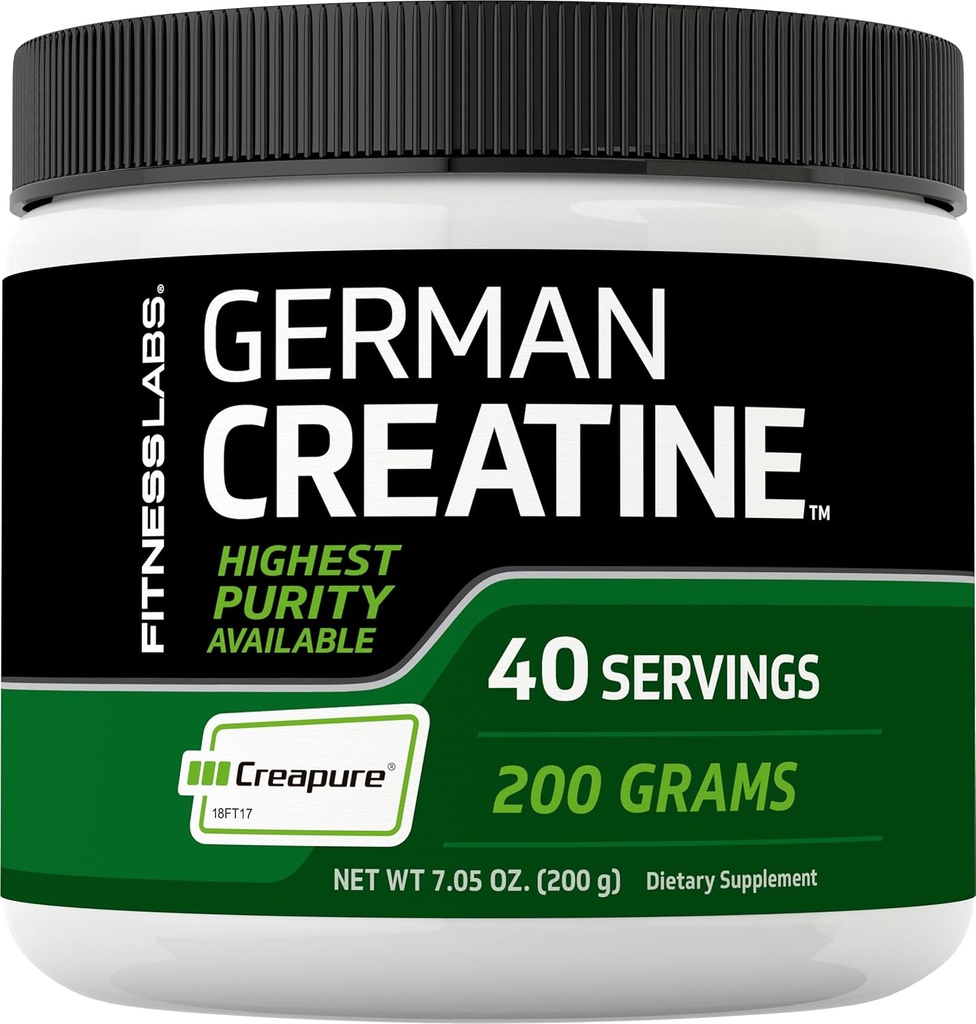 Fitness Labs German Creatine Powder | 7.05 oz | 39 Servings | Creapure | Monohydrate Powder | Non-GMO, Gluten Free Supplement