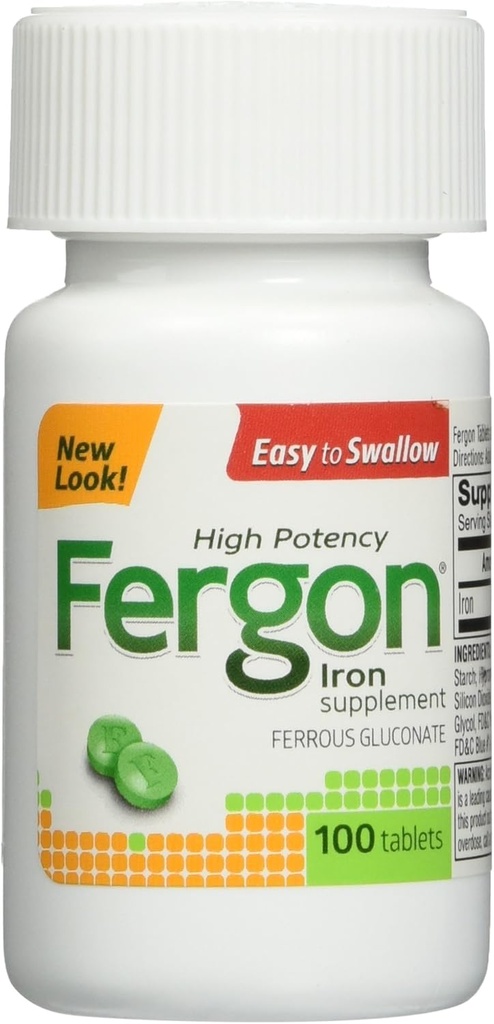 Fergon High Potency Iron Supplement Tablets, 100 Count