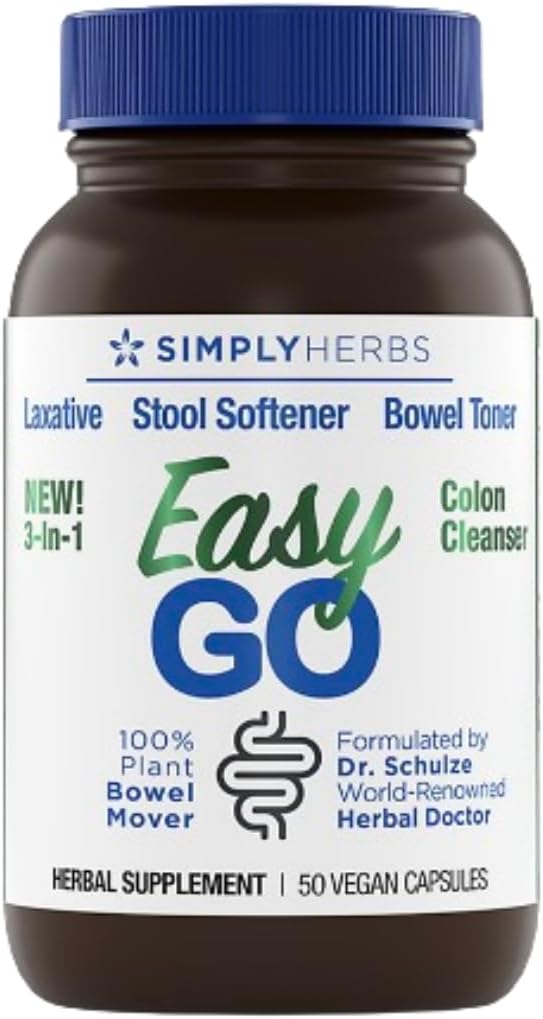 Simply Herbs Easy Go Bowel Mover - Adult Cleansing Supplement for Colon Health Support - Bowel Movement Aid - Stool Softener - Daily-Use Laxative - Plant-Based Ingredients - Vegan - 50 Count