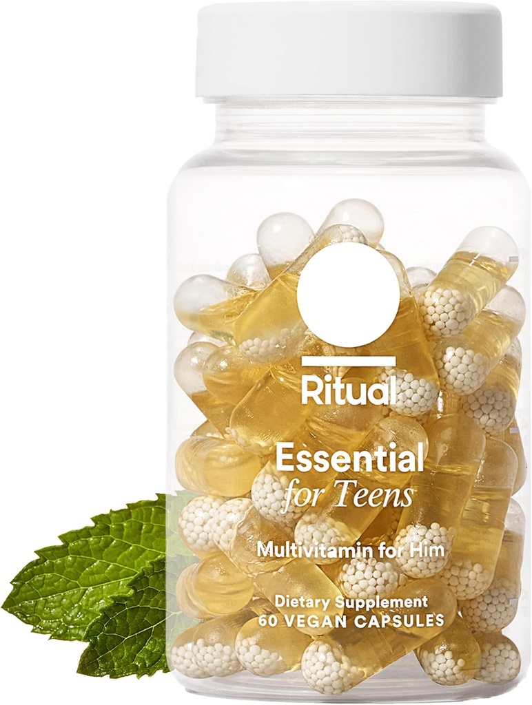 Ritual Teen Vitamins for Boys - Zinc, Vitamin A and D3 for Immune Function Support*, Omega-3 DHA & B12 for Brain Health, Non-GMO, Mint Essenced, 30 Day Supply, 60 Vegan Capsules