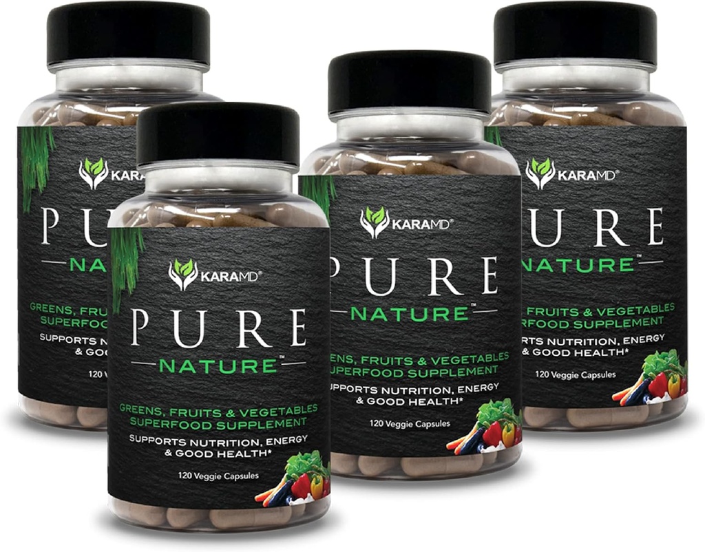 KaraMD Pure Nature | Greens, Fruit and Veggies Supplement | Vitamins, Fiber & Antioxidants | 20 Fruits and Vegetables Supplements for Energy & Digestion | Gluten Free & Vegan Friendly (4-Pack)