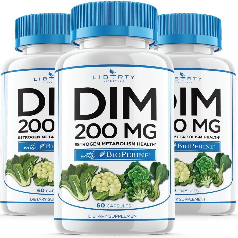 DIM Supplement 200mg - DIM Diindolylmethane Plus BioPerine - Estrogen Balance, Hormone Menopause Relief, Acne Treatment, Vegan - 180 Count