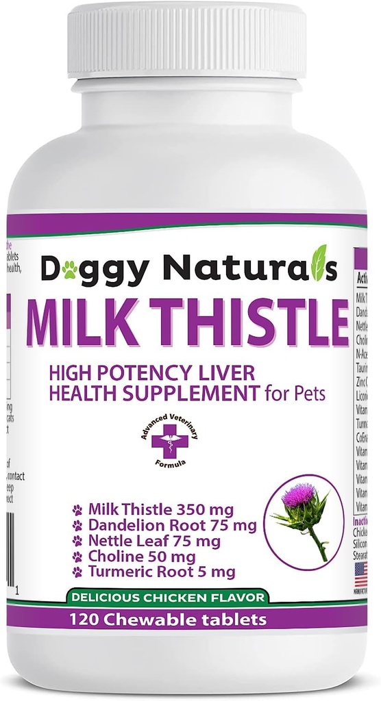 Milk Thistle for Dogs with High Potency Liver Health Supplement for Pets (120 tabs)