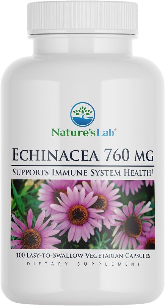 Nature's Lab Echinacea 760mg Dietary Supplement - Powerful All Natural Immune System Support - Non-GMO, Gluten Free - 100 Capsules (50 Day Supply)