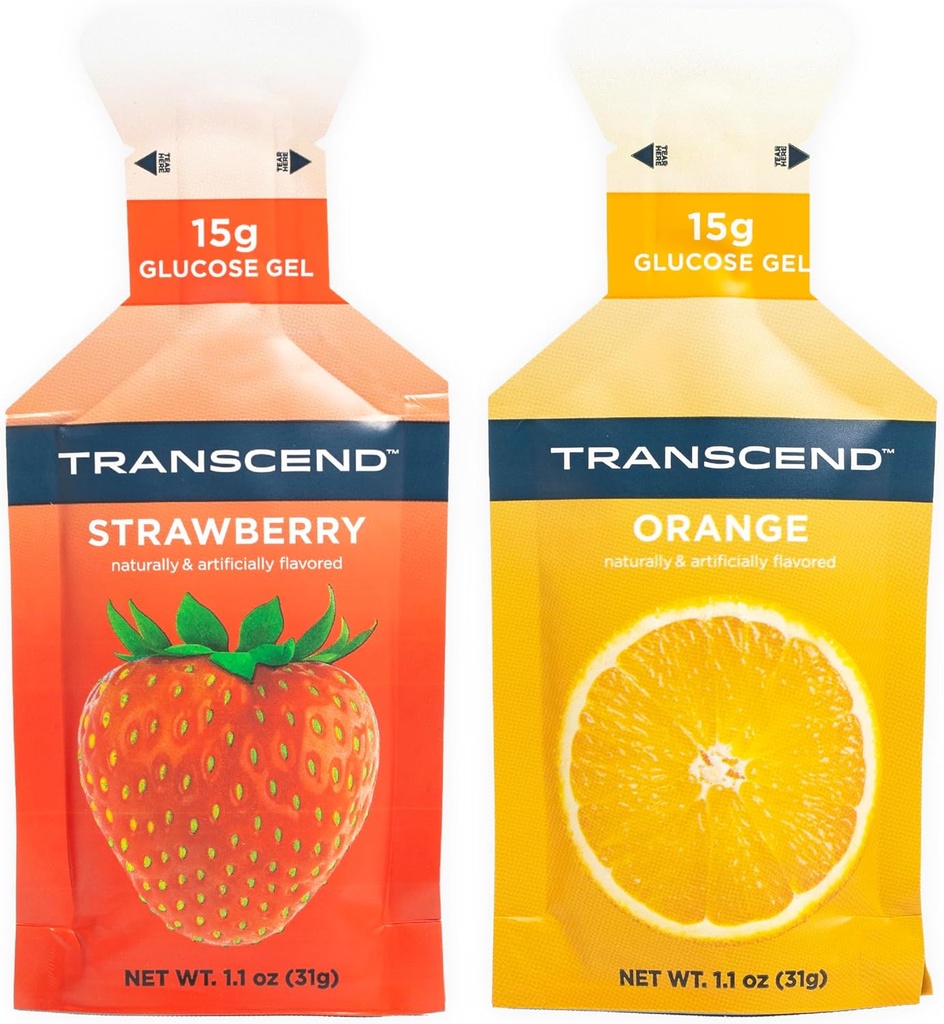 Transcend Foods Strawberry + Orange Gels (1.1 oz, Pack of 100) Fast-Acting Carb Gel Strawberry and Orange Flavor – Caffeine Free, Gluten Free