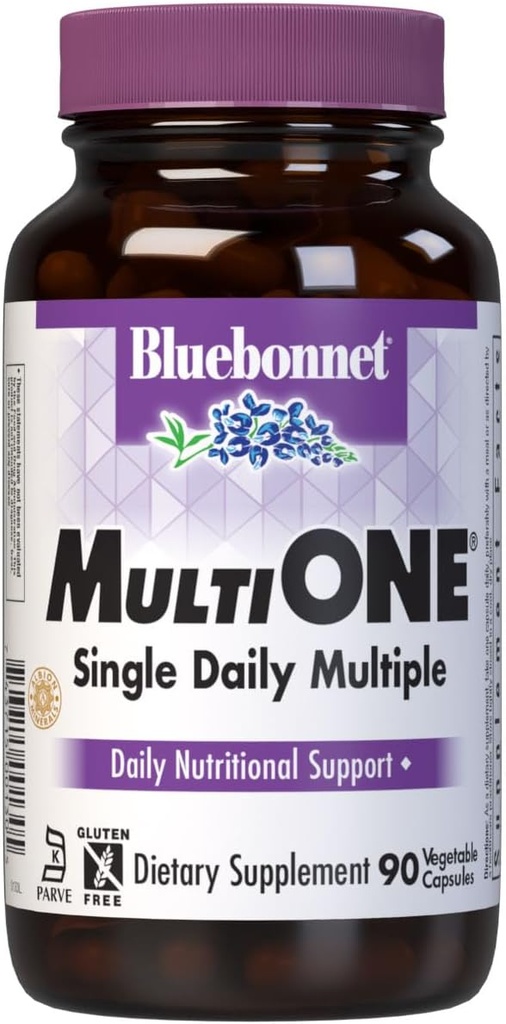 Bluebonnet Nutrition Multi One (with Iron) Vegetable Capsules, Complete Full Spectrum Multiple Vitamin Supplement, B Vitamins, Gluten Free, Milk Free, Kosher, 90 Vegetable Capsules, 3 Month Supply