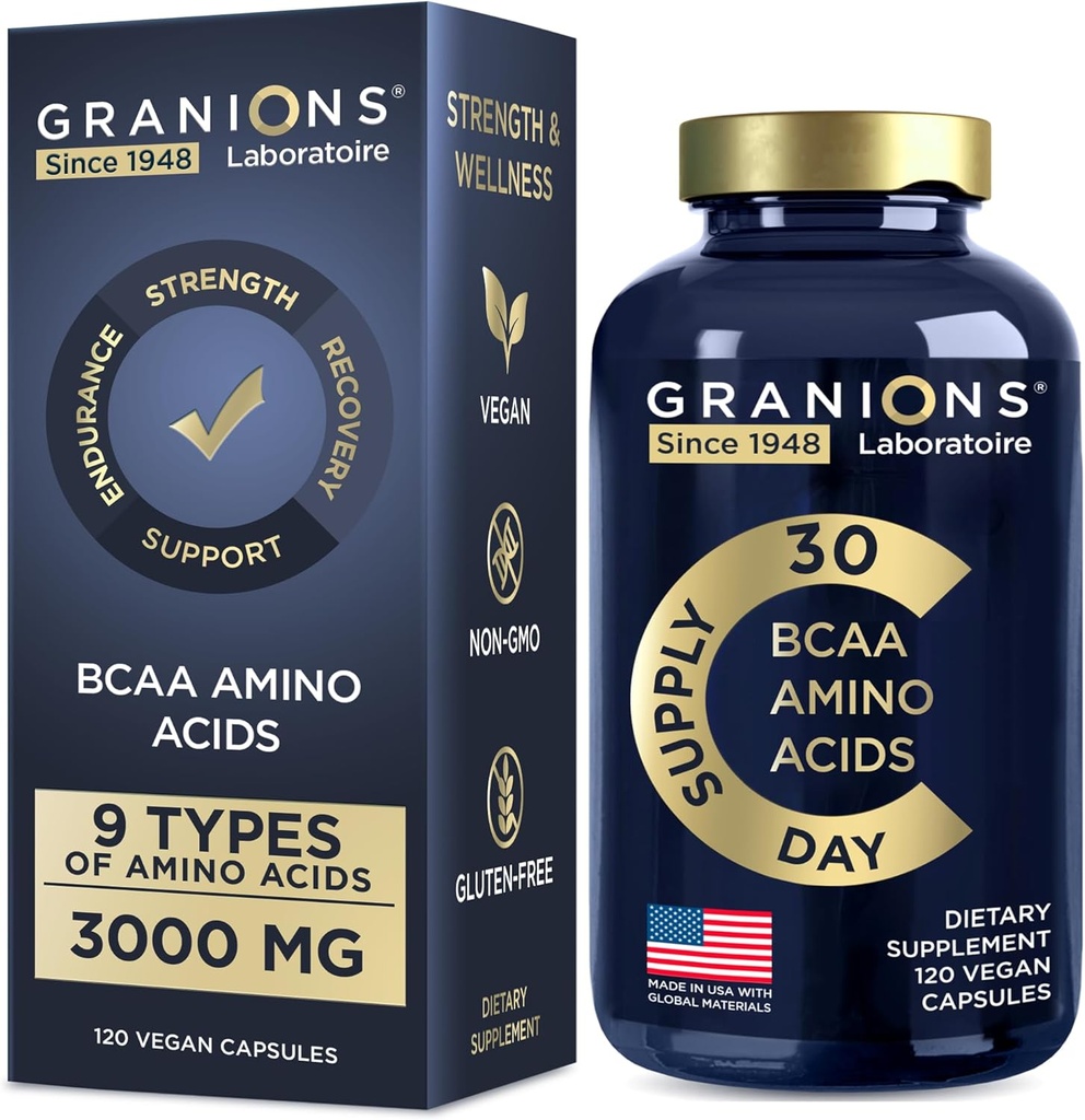 Essential Amino Acids Supplement for Men & Women - All 9 BCAAs EAA Supplements Formula - Leucine Amino Acid, Lysine, Tryptophan, Advanced Amino Complex - 120 Vegan Capsules