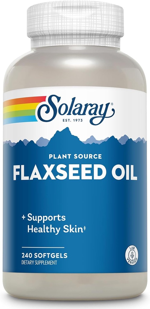 SOLARAY Flaxseed Oil 3000 mg with Omega 3 6 9, Flax Seed Softgels for Skin Health, Triple Omega Supplement, Non-GMO, Gluten Free, Lab Verified - 60-Day Guarantee - 80 Servings, 240 Softgels