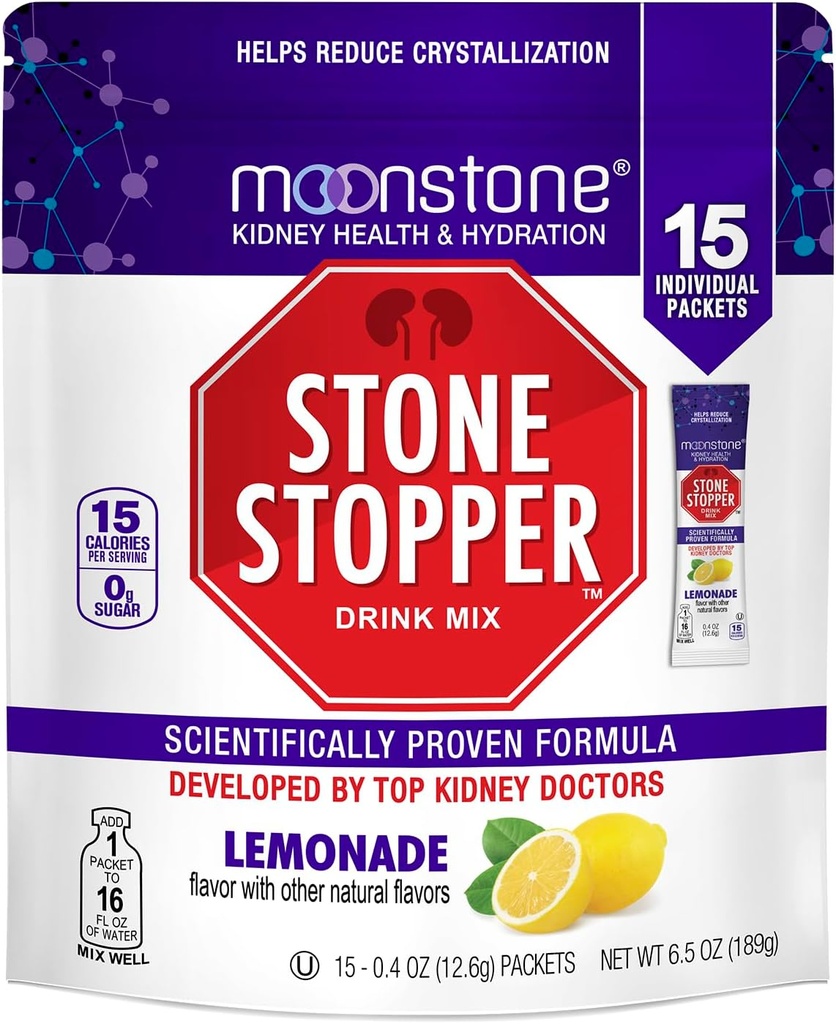 Stone Stopper Drink Mix, Lemonade, Kidney Stone Prevention, Calcium Oxalate Protector, Alkali Citrate Support, Developed by Urologists to Improve Hydration and Support Kidney Health, 15 Day Supply