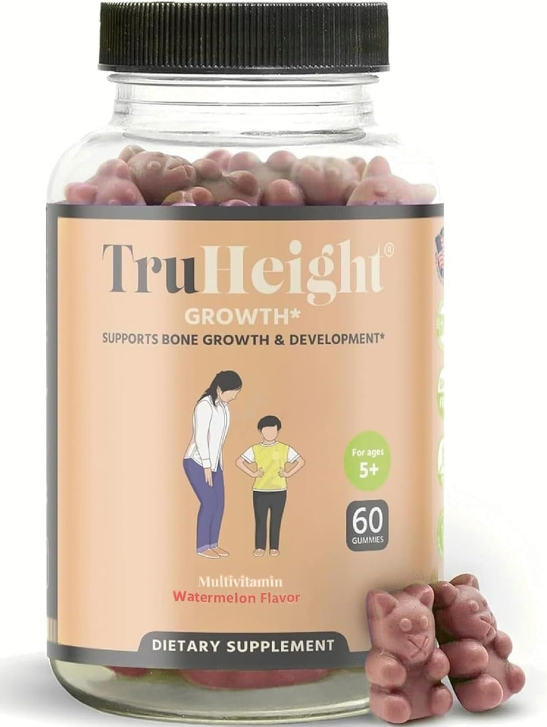 TruHeight Growth Gummies (Watermelon) Tall Nutrition for Natural Growth Supplement for Kids & Teens - Vitamin D, K, Calcium & Ashwagandha, Bone Strength Vitamins D3 K2, Picky Eater, Taller Ages 5+