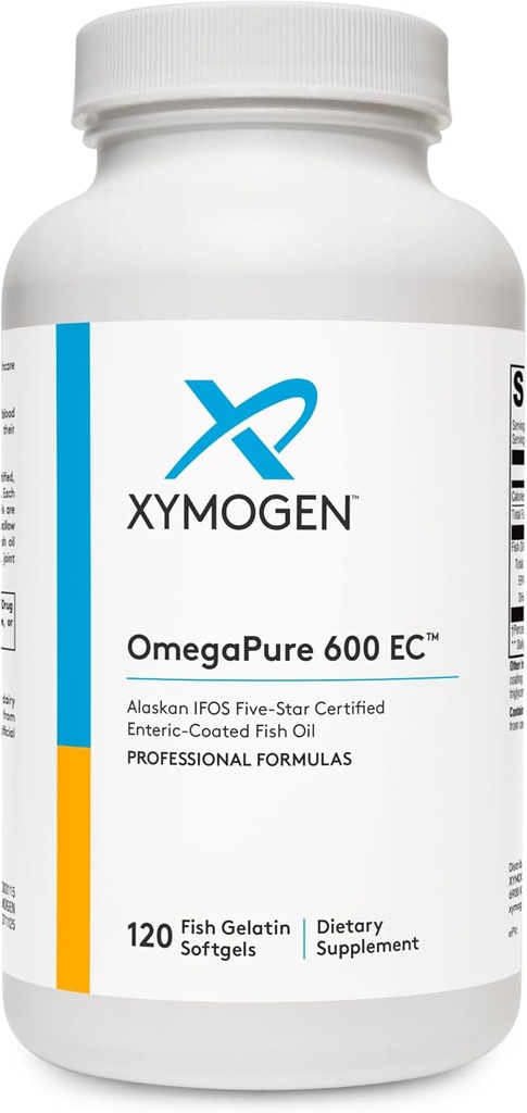XYMOGEN OmegaPure 600 EC - International Fish Oil Standards (IFOS) Five-Star Certified Fish Oil - DHA EPA Omega-3 Supplement for Cardiovascular + Cognitive Support (120 Softgels)