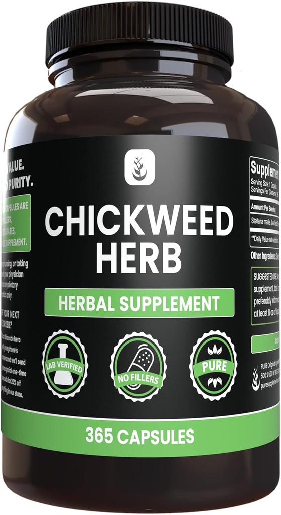 PURE ORIGINAL INGREDIENTS Chickweed Herb, (365 Capsules), No Magnesium Or Rice Fillers, Always Pure, Lab Verified