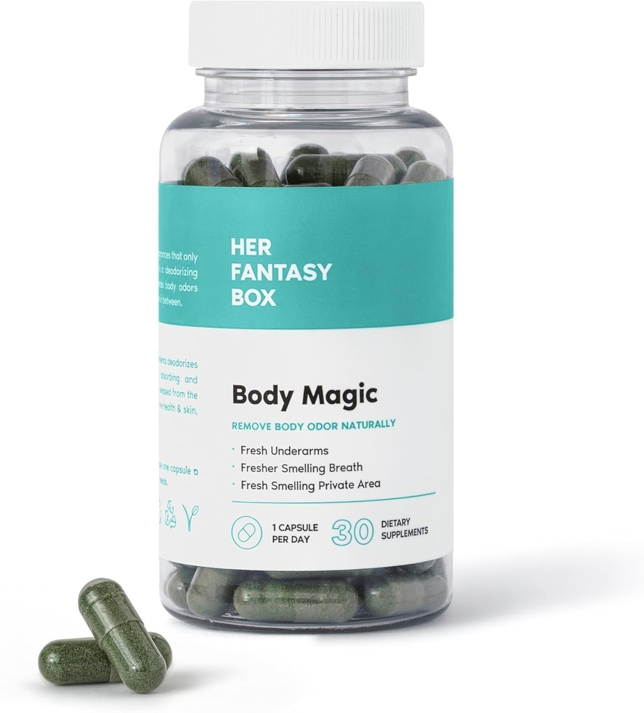 Her Fantasy Box | Body Magic | Chlorophyll Capsules - 30 Vegan Capsules for Detox, Digestion, Gut Health, Skin Support, and Oily Skin - Natural Energy Booster