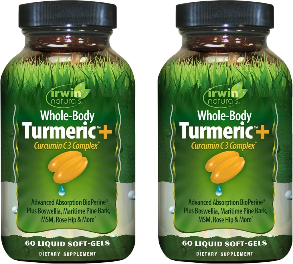 Irwin Naturals Whole Body Turmeric + Curcumin C3 Complex - 60 Liquid Soft-Gels, Pack of 2 - Supports Whole-Body Wellness - 60 Total Servings