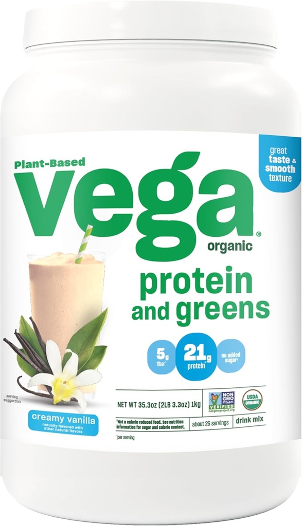 Vega Organic Protein & Greens Creamy Vanilla (26 Servings), 35.3 oz (1 Kg)