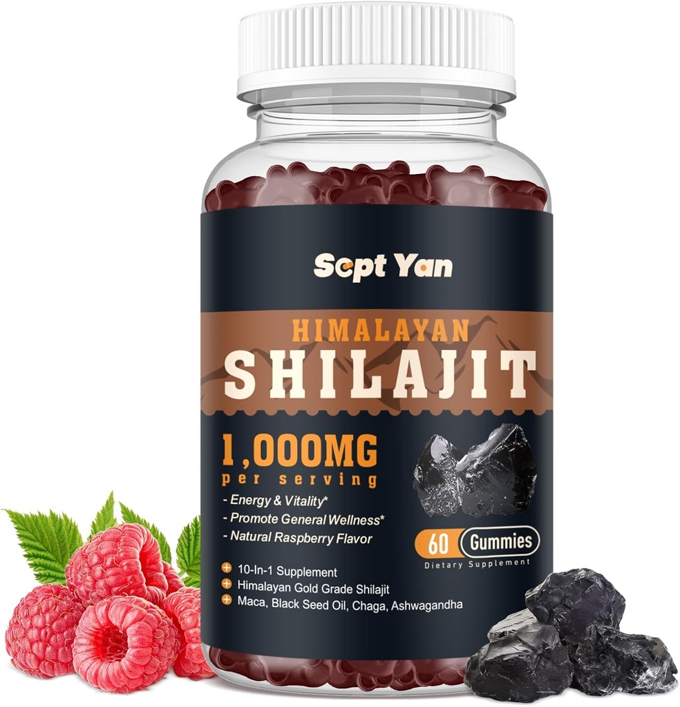 Shilajit Gummies 1000mg - Shilajit Pure Himalayan Organic for Men & Women 85+ Trace Minerals Shilajit Resin with Ashwagandha, Maca, Black Seed Oil - Energy, Brain, Immunity, Sugar Free Raspberry 60ct