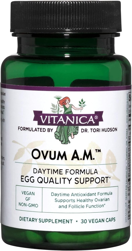 Vitanica Ovum A.M. - Egg Quality Support with Vitamin D3, Alpha Lipoic Acid & CoQ10 - Works Best with Ovum P.M. - Herbal Dietary Supplements - Lady - 30 Vegan Caps