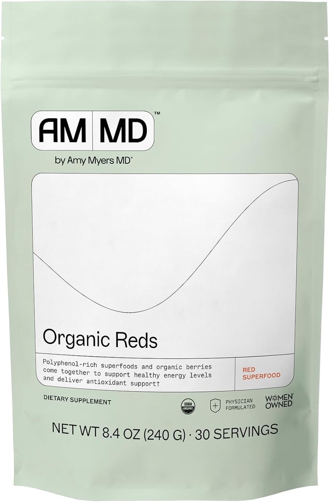 Amy Myers MD Organic Reds Superfood Powder - Supports Cellular Energy, Circulation & Antioxidant Defense - Beet Root, Aronia, Raspberry - 30 Servings