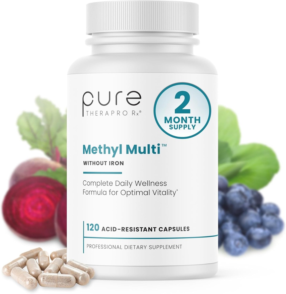 Pure Therapro Rx Methylated Multivitamin for Men and Women | Methyl Multi Without Iron + Methyl B12 & Methylfolate | Pharma Grade | 120 Capsules, 2-Month Supply