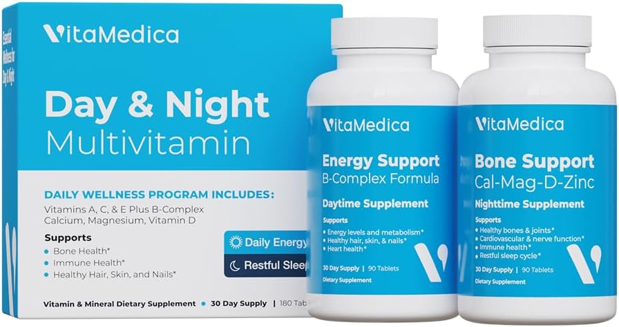 Multivitamin Day & Night Routine | Energy & Mental Clarity, Bones & Joints, Beauty, Restful Sleep | 30-Day Supply | Vitamins A, C, D, E, B-Complex | Magnesium, Biotin, Zinc, Botanicals, & Minerals