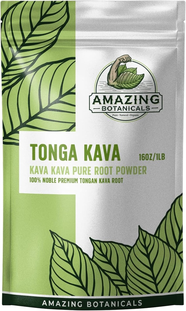 Amazing Botanicals Kava Tonga 100% Noble Pure Tongan Kava Herbal Supplement, 16oz, 1lb, 1 Pound Bag of Pure Finest Kava Tonga