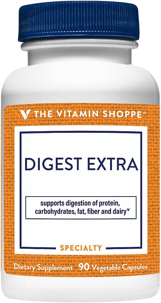 The Vitamin Shoppe Digest Extra Enzymes - Advanced Digestive Support | Gluten Dairy Protein Fat | 90 Vegetable Capsules | Comprehensive