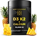 New Elements Vitamin D3 K2 Gummies 10000 IU with Calcium 100mg - VIT D3 for Adults - Mk7 Vitamin K2 100mcg - Vitamin D Supplement for Men & Women - Vegan Gluten Free Non-GMO
