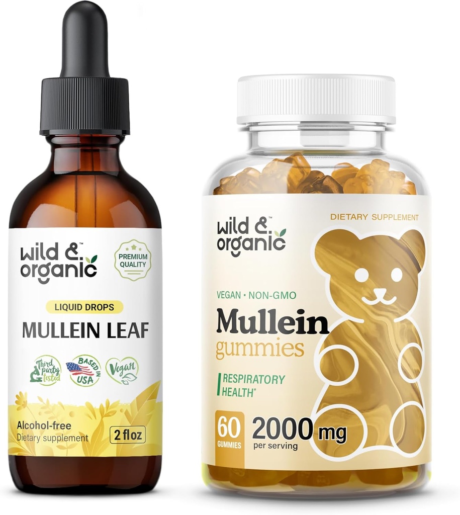 Wild & Organic Mullein Tincture 2 fl oz & Mullein Gummies 60 Count