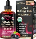 USDA Organic Vitamin B-Complex B5 Pantothenic Acid | B12 Methylcobalamin | B1 Thiamine | B6 Pyridoxine | B7 Biotin | B9 Folic | B3 Niacinamide - B Complex Liquid Drops, Made in USA Supplement, 4fl oz