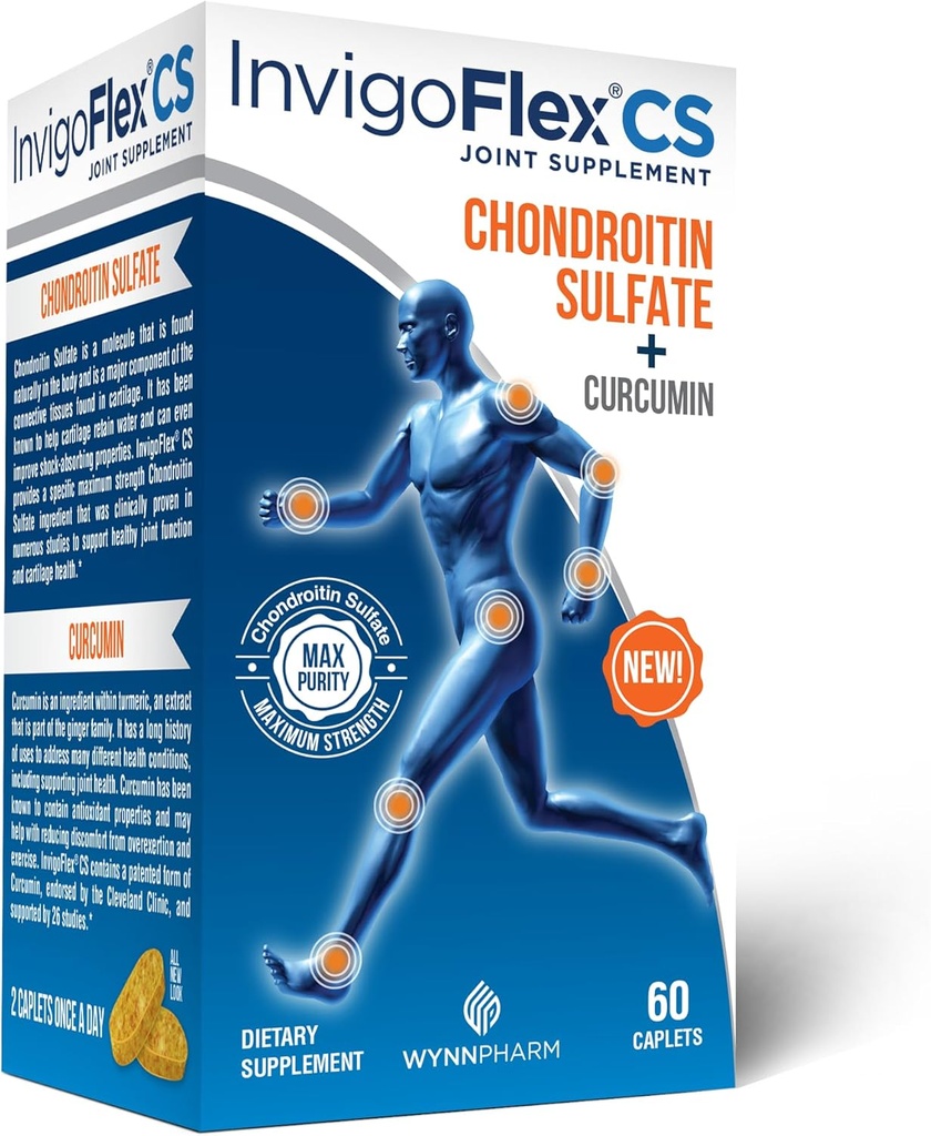 INVIGOFLEX® CS - Chondroitin Sulfate with Turmeric Curcumin Non GMO for Knee, Hand, Back & Hip Premium Joint Supplement