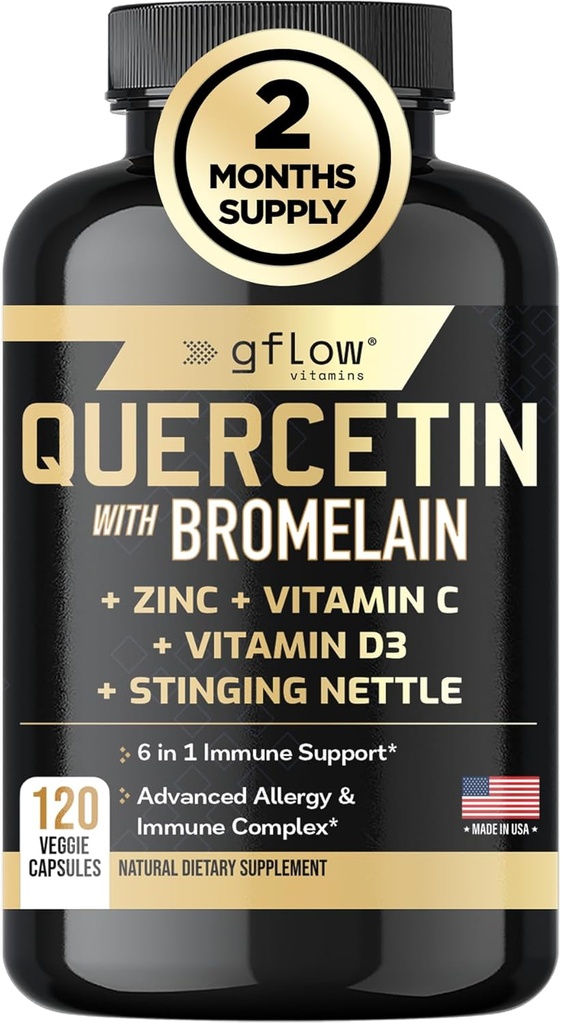 Quercetin with Bromelain, Stinging Nettle Supplement, Zinc Vitamin C Vitamin D | Non-GMO, Gluten-Free | Made in USA | 2 Months Supply