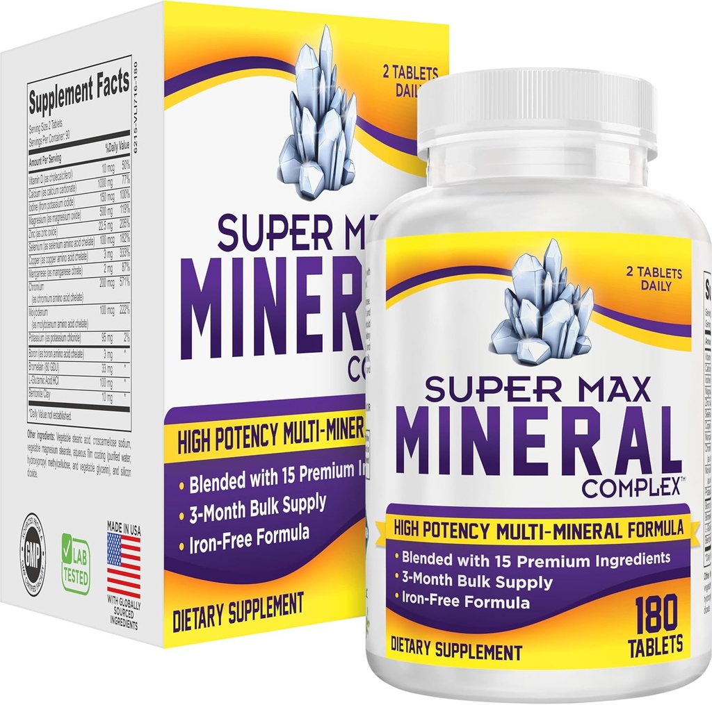 3-Month Multimineral Supplement (Iron Free) Natural Multiminerals | High-Potency Multi Mineral Supplements (15-in-1) Blended Minerals Formula | Mineral Complex | 90-Day Bulk Supply | 180 Tablets