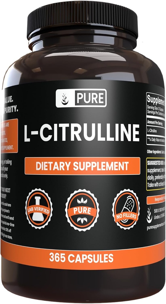 Pure Original Ingredients L-Citrulline (365 Capsules) No Magnesium Or Rice Fillers, Always Pure, Lab Verified