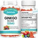 2 Pack Ginkgo Biloba Gummies for Women and Men, Brain Supplement Improve Better Mood and Focus, Vegan Mixed Berry Flavor 120 Count