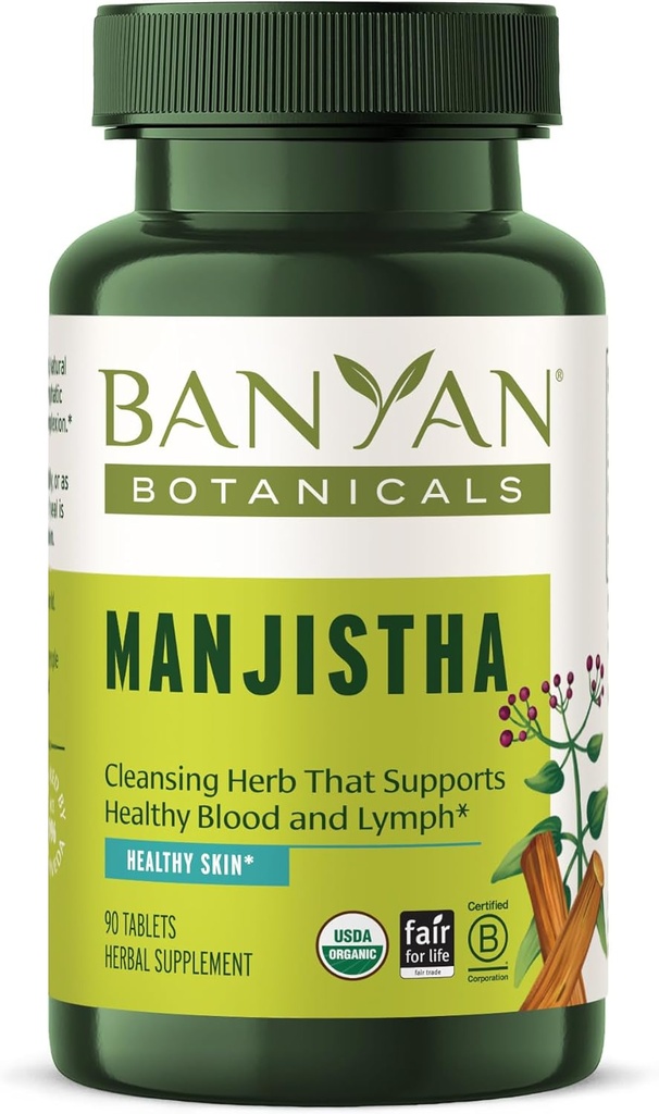Banyan Botanicals Manjistha Tablets – Organic Skin Supplement – Natural Blood Cleanse & Healthy Lymphatic System Support* – 90 Tablets – Non-GMO Sustainably Sourced Certified Fair for Life Fair Trade