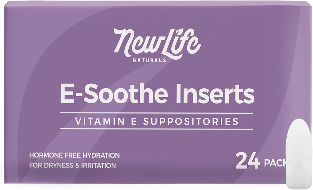 NewLife Naturals Vitamin E Suppositories 38IU ESoothe- Vaginal Dryness Irritation Menopause Atrophy Relief - All Natural Estrogen Free Feminine Care - 24 Inserts
