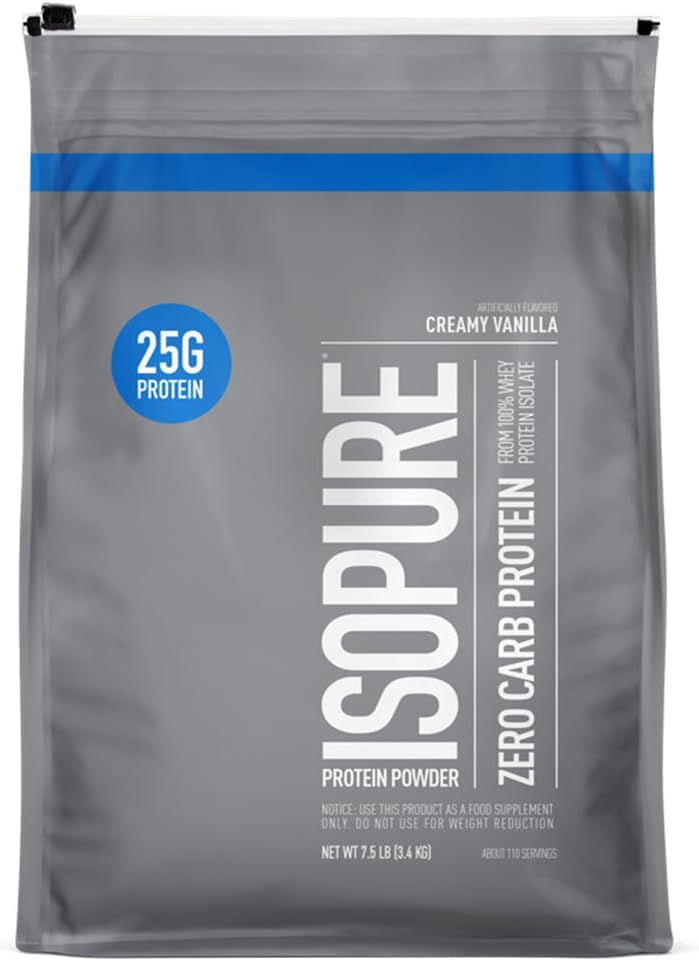 Isopure Zero Carb 100% Pure Whey Isolate Protein Powder, Lactose Free, Gluten Free, With Vitamins, Creamy Vanilla, 25g Protein Per Serving, 7.5 Lbs, 110 Servings (Packaging May Vary)