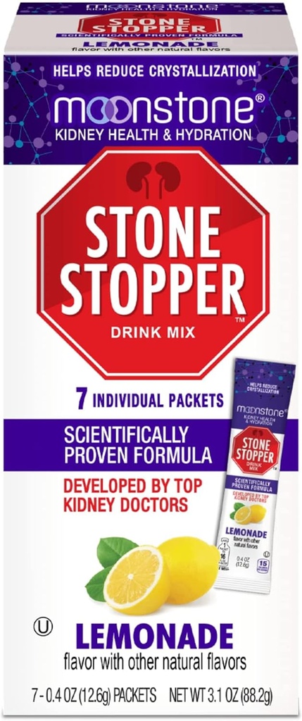 Moonstone Kidney Stone Stopper Drink Mix Lemonade Flavor, Outperforms Chanca Piedra & Kidney Support Supplements, Developed by Urologists to Prevent Kidney Stones and Improve Hydration, 7 Day Supply