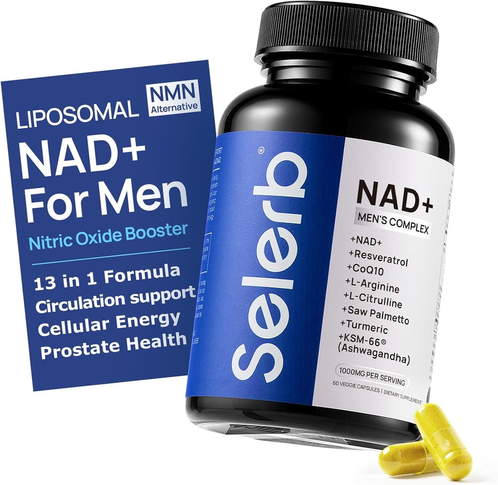 Selerb NAD+ Supplements for Men – Nitric Oxide Prostate Health Supplements for Men with Resveratrol, CoQ10, L Citrulline and Lycopene for Anti-Aging, Stamina & Cellular Energy Support 60 Capsules