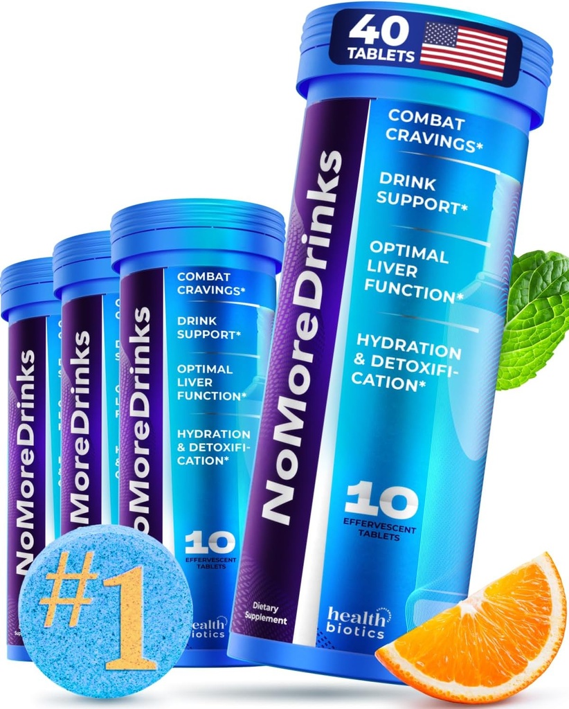 NoMoreDrinks Anti Alcohol Craving Supplement | Liver Detox & Combat Cravings | Energy Support Alcohol Replacement Drink | Organic Milk Thistle Supplement & Dandelion Root & 5HTP | (40) Energy Pills