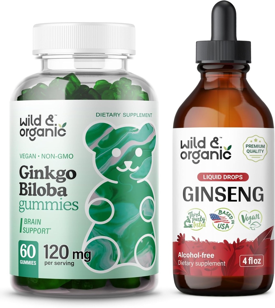Wild & Organic Ginkgo Biloba Gummies & Ginseng Tincture 4 fl oz