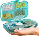 Travel Pill Organizer - Airtight Medicine Case for Traveling Portable Pharmacy Box with Labels Vitamin Container 8 Compartment Supplement Medication Holder Large Capacity Daily (Green)