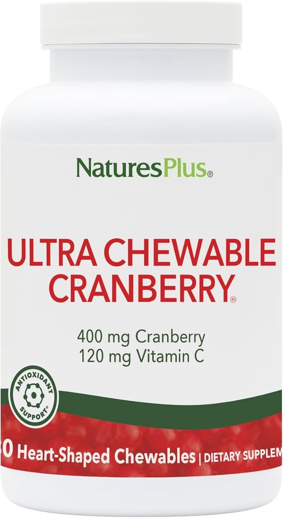 Natures Plus Ultra Chewable Cranberry Love Berries - 400 mg, 180 Vegetarian Tablets - Natural Cranberry Supplement, Promotes Urinary Tract Health - Non-GMO, Gluten-Free - 90 Servings
