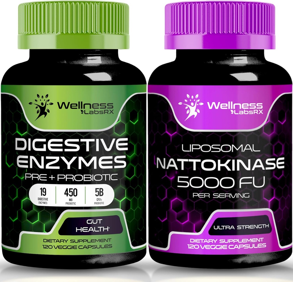 WELLNESS LABSRX Digestive Enzymes Capsules | Nattokinase Capsules