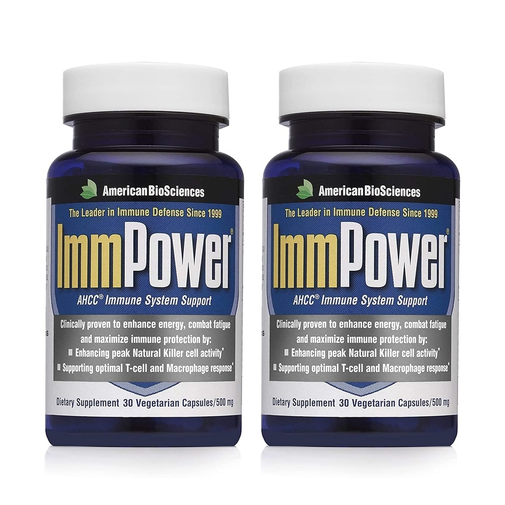 American BioSciences ImmPower | Enhanced Immune Support, Natural Killer Cell Activity & Cytokine Production | 30 Vegetarian Capsules, 500mg of AHCC per Capsule (2 Pack)