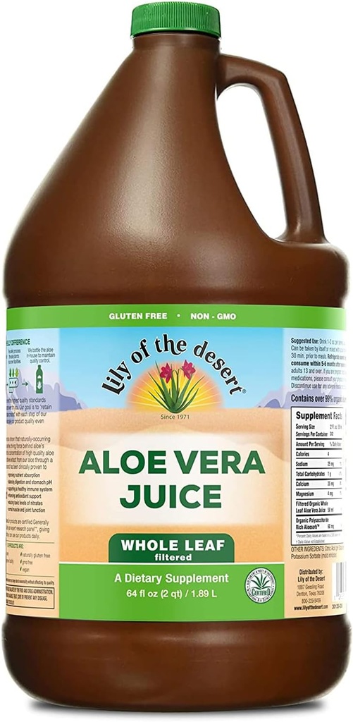 Lily Of The Desert Aloe Vera Juice - Whole Leaf Filtered Aloe Vera Drink, Non-GMO Aloe Juice with Natural Digestive Enzymes for Gut Health, Stomach Relief, Wellness, Glowing Skin, 64 Fl Oz