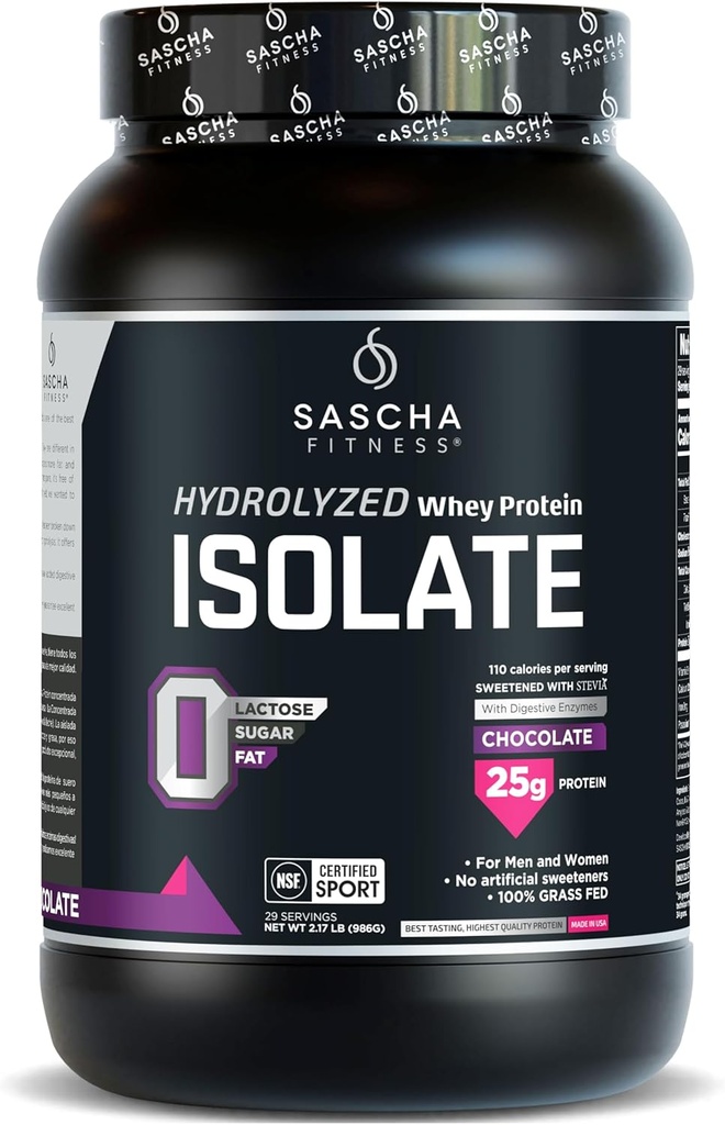 SASCHA FITNESS Hydrolyzed Whey Protein Isolate,100% Grass-Fed (2 Pound,Chocolate)
