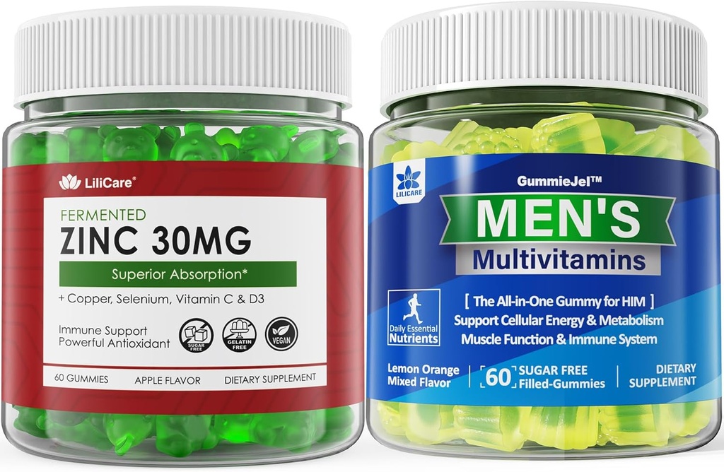 Sugar Free Zinc Gummies 2 Pack + Mens Multivitamins Gummies 1 Pack