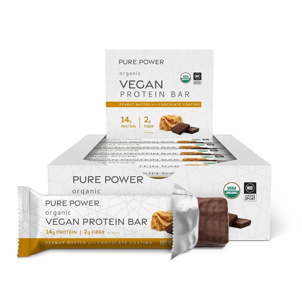 Dr. Mercola Pure Power Peanut Butter Protein Bars, 12 Servings, non GMO, Soy Free, Gluten Free, Vegan Protein Bars